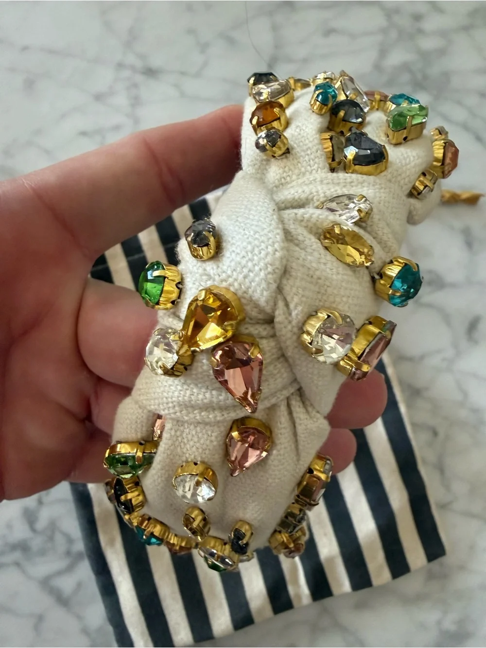 Lele Sadoughi Cream Knotted Headband with Candy Jewels